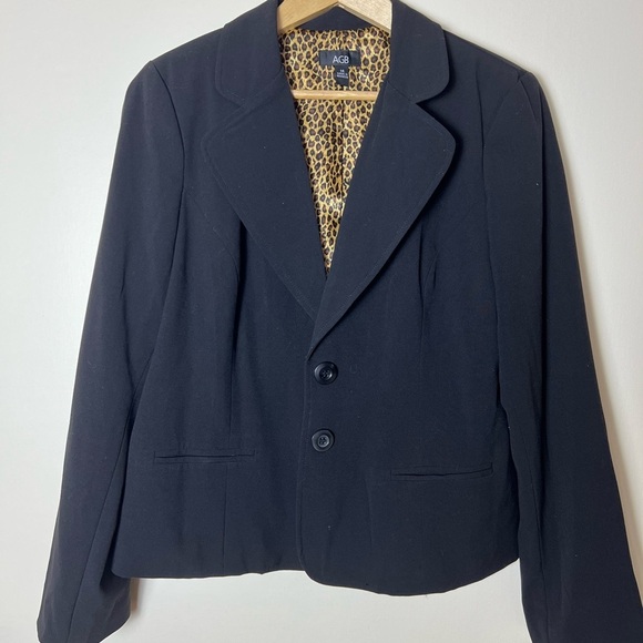 AGB Women Black Blazer Jacket 14 Leopard Business Casual Button Work Preppy - Picture 4 of 16